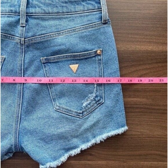 Guess Ultra High Waist Distressed Denim Blue Shorts 28 Distressed With Stretch - Picture 9 of 13